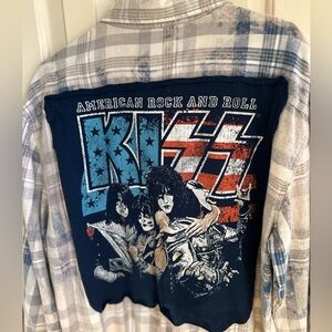 Flannel Up-Cycled KISS MUSIC GRAPHIC. Unisex